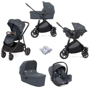 Puggle Memphis 3-in-1 Duo Double Twin Travel System with R129 Car Seats, Carrycots & Bases-Midnight Black Luxe