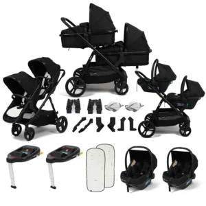 Puggle Memphis 2-in-1 Duo Double Twin Travel System with 2 i-Size Car Seats & 2 ISOFIX Bases